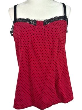 Torrid- Red /Black Polkadot Sexy Tank Top w/ Black Lace Detail- Size 2 / 2X